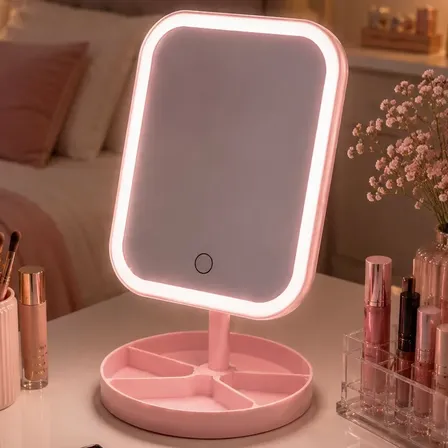 Espelho De Mesa Maquiagem Led Portátil Usb Rotação Abajur