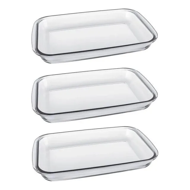 03 Fuente Rectangular Asadera 1.6l Vidrio Marinex Nuevo X 3