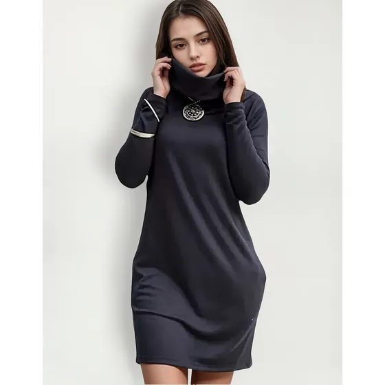 Vestido Sweater Manga Larga Cuello Polera Lanilla Bolsillos 