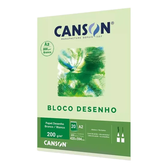 Bloco Canson Desenho Branco 200g/m² A2 420 X 597 Mm Com 20 