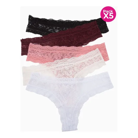 Lili Pink Panty Tipo Brasilera Paquete X5 En Encaje Em263-00
