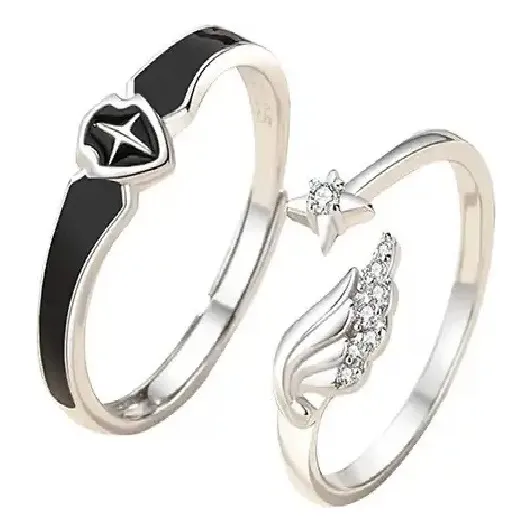 Anillos Parejas Ajustable Alas Negro Enchapado
