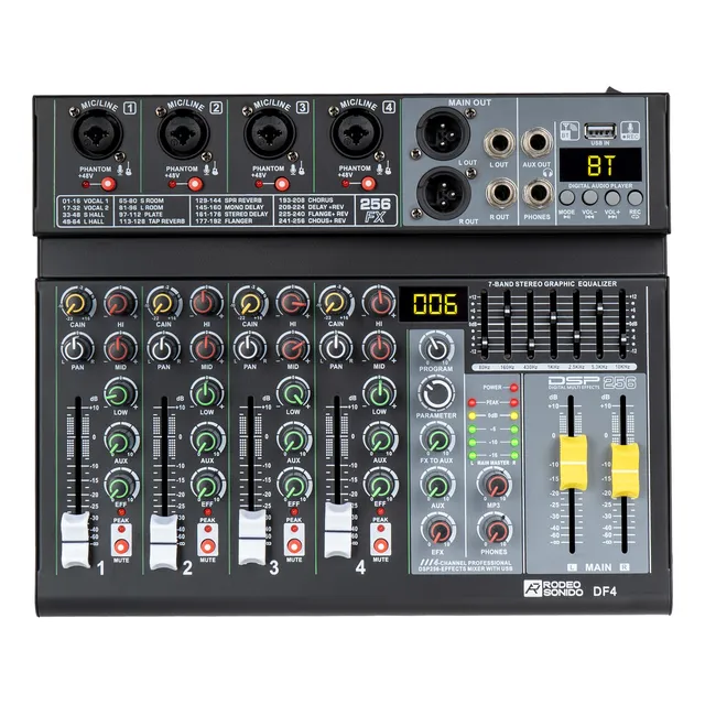 Mezclador Rs Df4n Audio 4 Canales 256 Efectos Dsp Mixer Profesional Rodeo Sonido tyt-df4n-mx