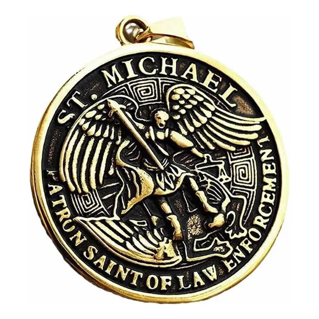 Dije De Arcangel Miguel De Acero Dorado 4.5cm