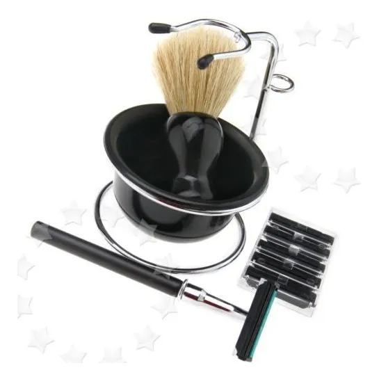 Hombres Afeitar Afeitar Barba Limpia El Cepillo Kit Jabón Pl
