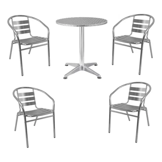 Conjunto Jardim Varanda Alumínio Brilhante Mesa + 4 Cadeiras