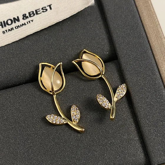 Pendientes Tulipán Aretes Tulipán Para Mujer Flor Joyería Arracada Con Zirconia Abigale