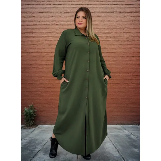 Vestido Feminino Camisão Soltinho Botões Frontal Plus Size