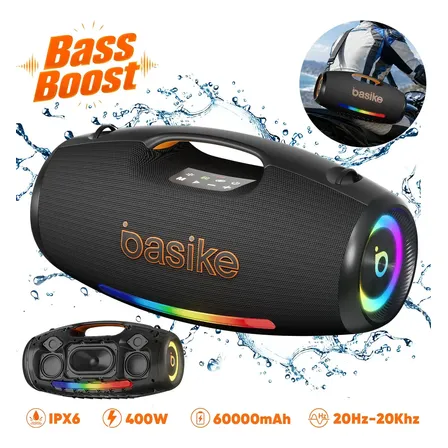 Basike Caixa De Som Bluetooth 400w Boombox Tws 20Hz - 20kHz Bass Boost 60000mah Ipx6 Caixa Som Portátil EQ Estéreo Alta Hifi Boombox Potente Festa Com RGB Luzes LED