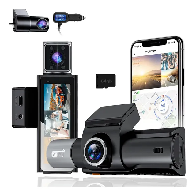 4k Cámara Para Auto 3 Canales Dashcam Con Wifi Gps Free 64gb