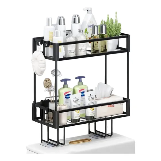 Organizador De Baño 2 Niveles Negro Sobre Mochila Inodoro