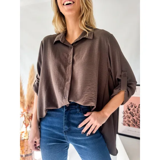 Camisa Lulyna Oversize Manga Larga Con Presilla Crepe Mujer
