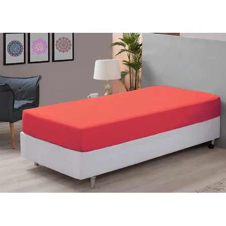 Kit 2 Lençol Com Elástico Solteiro Padrão Avulso Atacado Cor Vermelho Desenho Do Tecido Liso