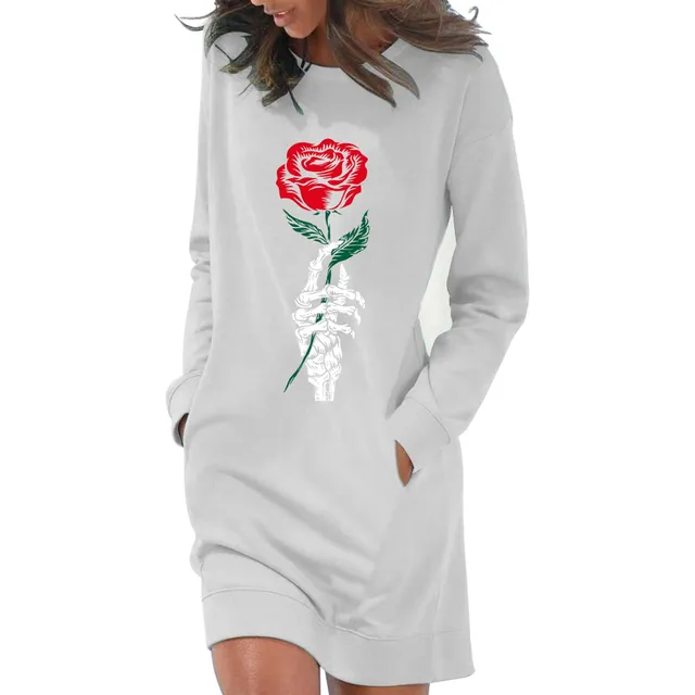 Swrowesi Vestido Estampado Casual Manga Larga Cuello Redondo