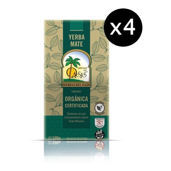 Yerba Mate Orgánica Hierbas Del Oasis Certif Pack X 4 Unid