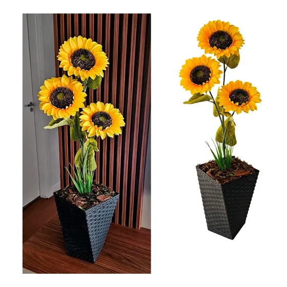 Vaso Com Flor Girassol Planta Artificial Arranjo Buque Musgo
