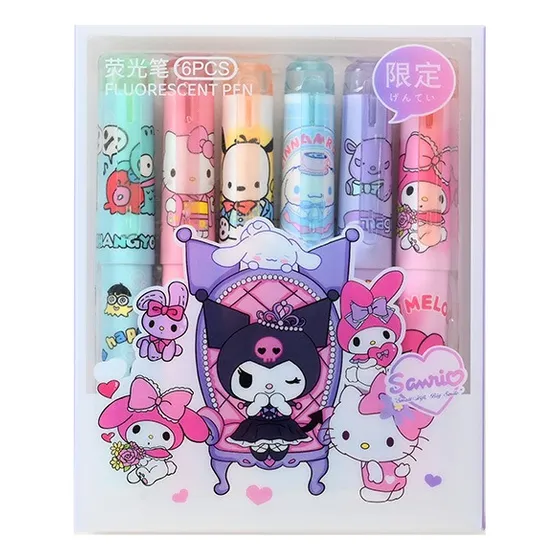 Pack 6 Marcadores Destacadores Kuromi Varios Colores.