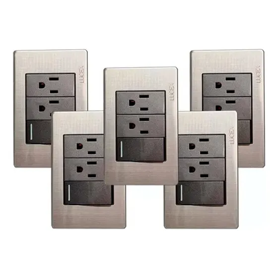 5 Placas Lucek Premiun 2 Contactos  - 1 Apagador Sencillo