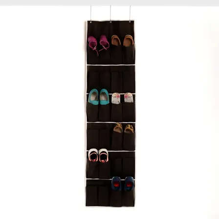 Organizador Sapatos Sapateira Vertical Atrás Porta 24 Bolsos Preto
