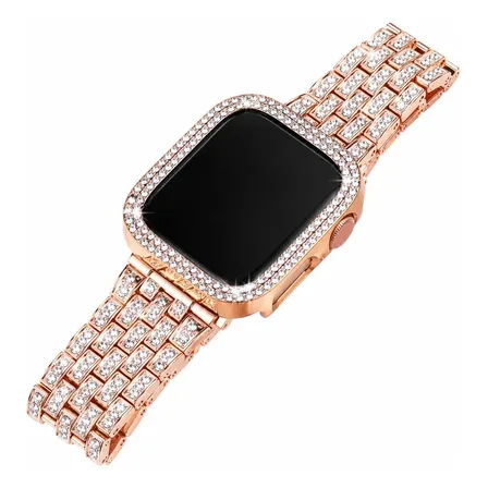 Correa Y Funda Para Apple Watch Con Pedrería Rose Gold 42 Mm