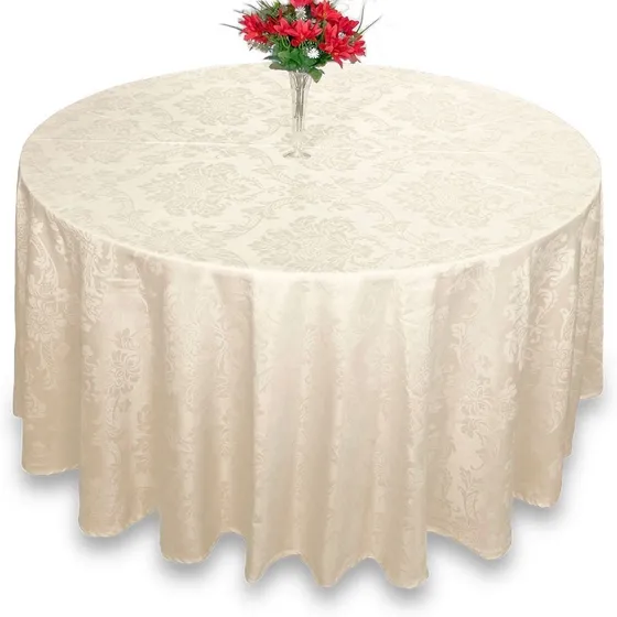 Toalha De Mesa Redonda Jacquard 8 Lugares Buffet Festa Cor Pérola