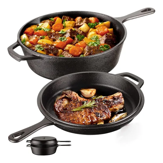 Set De 2 Sartenes Hierro Fundido 26cm Y Fierro Multif Negro Negro