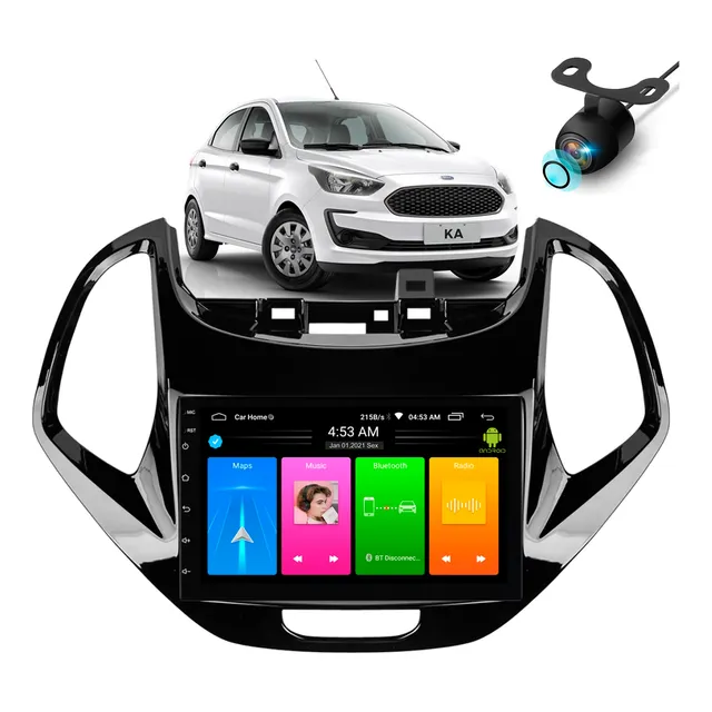 Kit Multimidia Android Ford Ka+ Ka + Moldura + Câmera De Ré