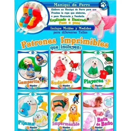 Kit Imprimible Ropa Canina Moldes Patrones Ropa Perros
