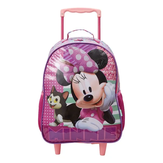 Mochila com Rodas Escolar 14 Minnie e Fígaro Xeryus Infantil Cor Rosa