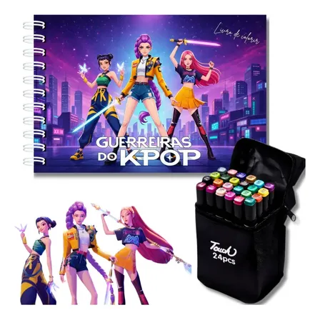 Guerreiras Do K-pop  Livro De Colorir+ Canetinhas / 50 Folhas / Capa Dura / Folhas Grossas A5 180g K-pop Com 24 Canetinhas