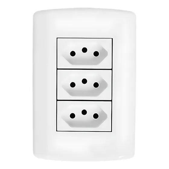 Tomada Tripla 10a Modular Reforçada 4x2 Branca Pluzie Nfe