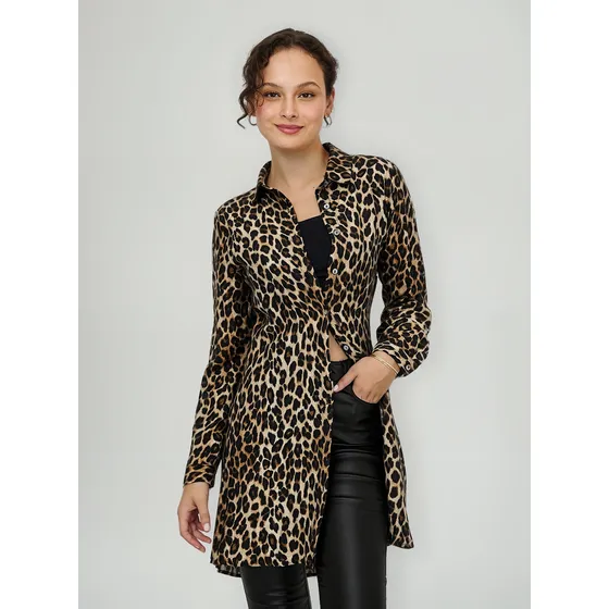 Vestido Tipo Camisero Leopard Café Nicopoly