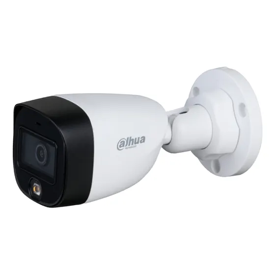 Camara Dahua Bullet HFW1209CN-A-LED Resolucion 2mp Fullcolor Lente 2.8mm Micrófono Integrado Tecnología Starlight Luz Blanca de 20 Mts Protección IP67 Ideal para Exterior Estilo Bala Color Blanco