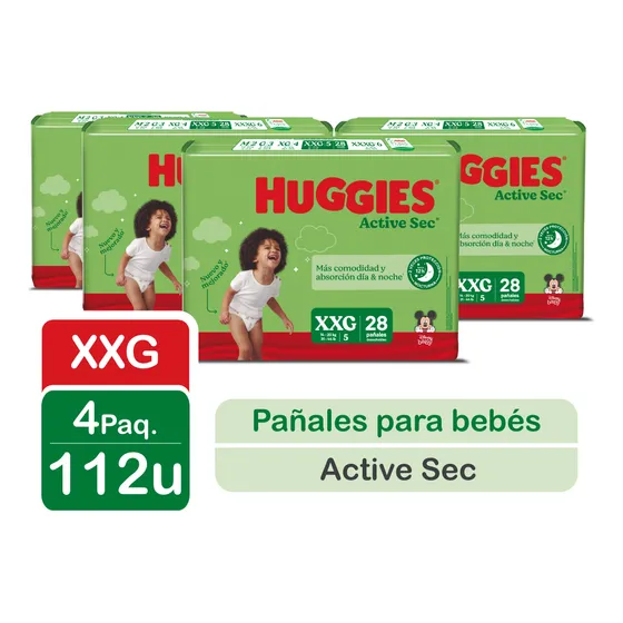 4 Paquetes Pañales Active Sec Talla XXG 112 Un Huggies