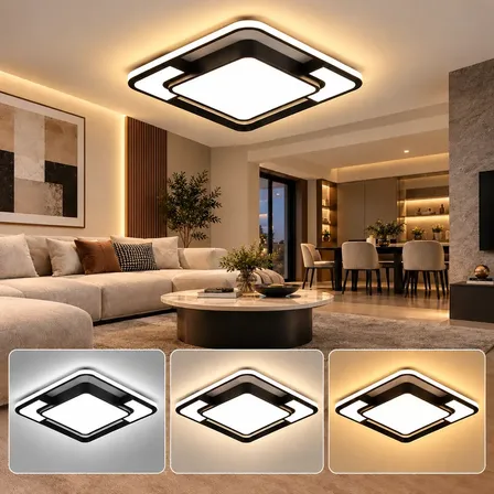 Luminária De Led Sobrepor Quadrada 72w Moderna 3 Em 1 Bivolt 110v/220v Preto