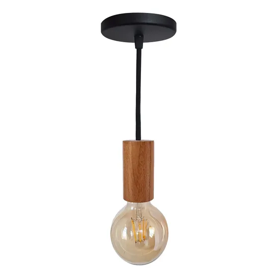 Lampara Colgante Nordica Madera Paraíso Y Cable Textil