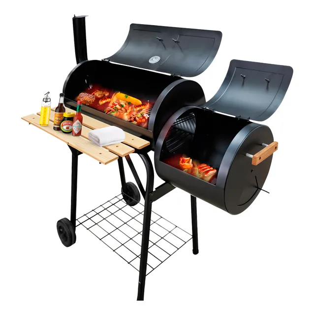 Asador De Carbón Con Ahumador Para Exteriores Acero Fundido