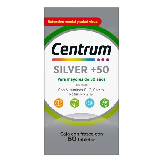 Multivitamínico Centrum Silver +50 Vitamina B Vitamina C Calcio Potasio y Zinc 3 pack 60 Tabletas cada