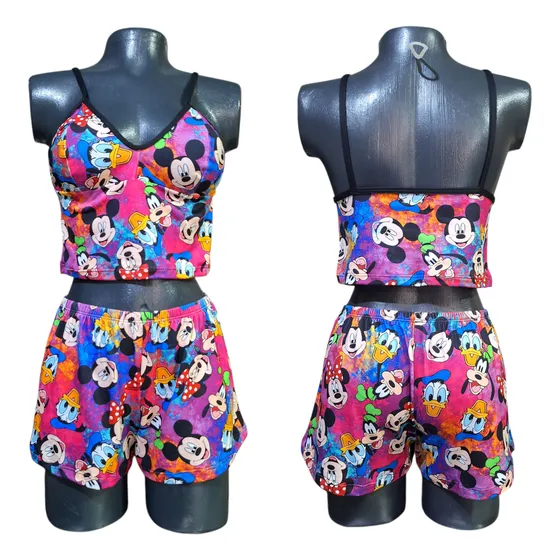 Pijama Short Y Blusa Crop Top Mickey Mouse Para Mujer