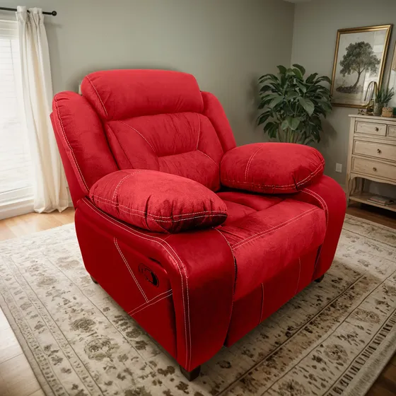 Sillón Reposet Reclinable Sofá Individual Para Hogar Moderno Rojo Liso