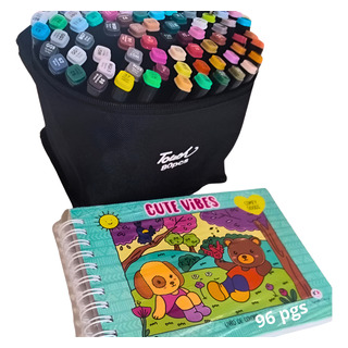 Caneta Permanente 80 Cores + Livro Colorir 80 Pg 40 Desenhos Caneta Permanente 80 Cores + Livro Colorir 80 Pg 40 Desenhos