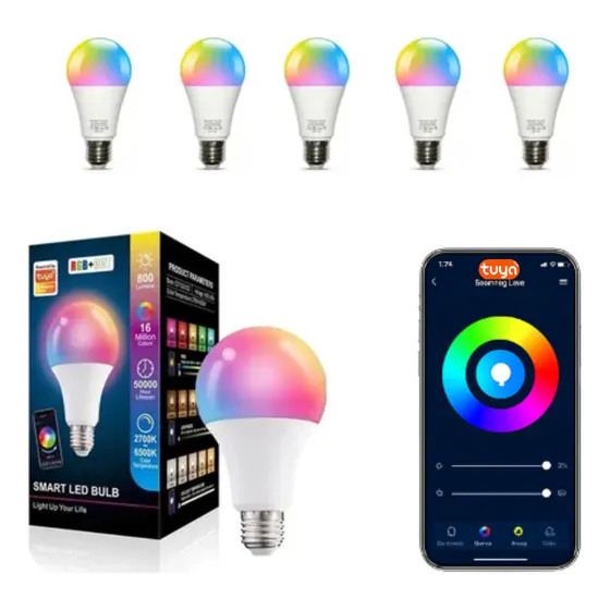 Pack De 5 Pz Foco Bombilla Led Rgb Inteligente 15w Wifi E27