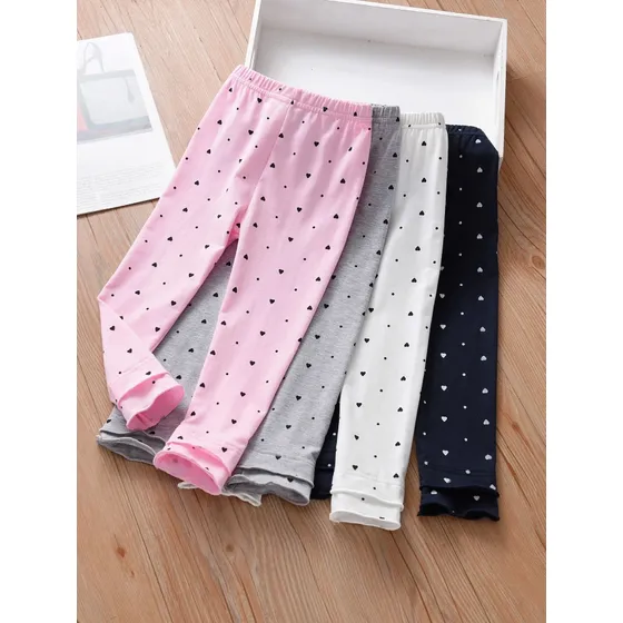 Niñitas 4 Piezas Leggings Con Corazón & Con Estampado De Lun