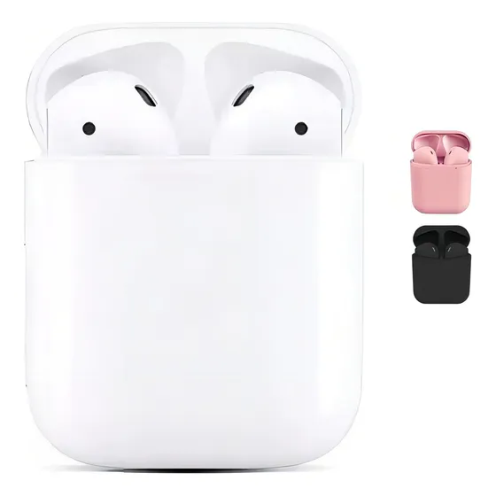 Auriculares inalámbricos Bluetooth I12 TWS con LED y cable USB, color blanco
