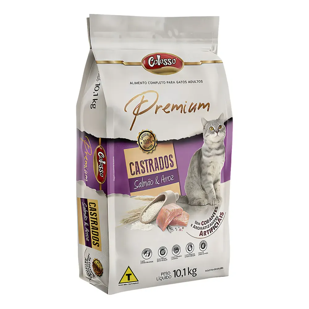 Ração seca para gatos Castrado Adultos Salmão e Arroz 10,1 kg Colosso Premium — Oferta Verificada