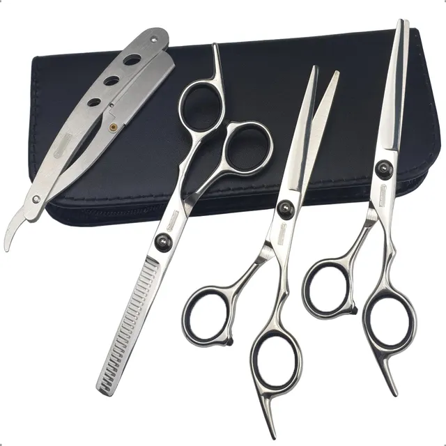 Kit Tesoura Profissional Cortar Cabelo Fio Navalha Barbearia