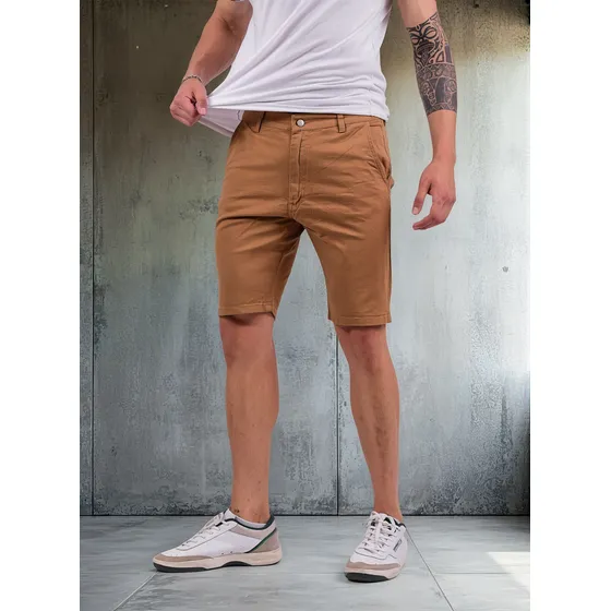 Bermuda Hombre C026 Jeans Chino Marrón Tiro Alto