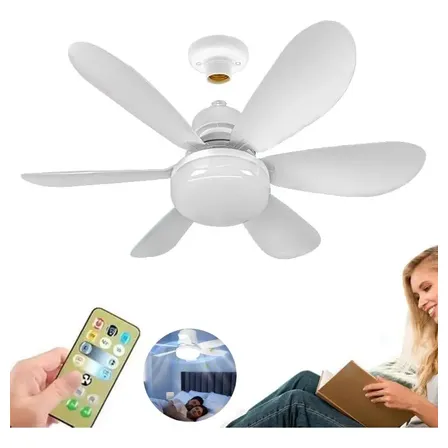Lâmpada Ventilador De Teto Controle Remoto 6 Hélices E27 127/220v 6