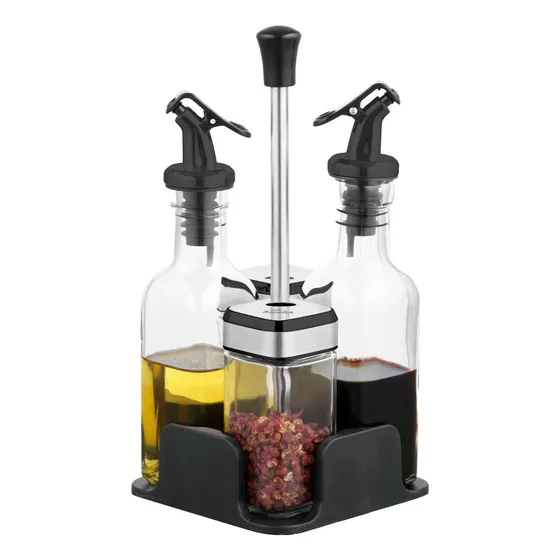 Vonne CCOK-4AP set 4 exhibidor condimento aceite vinagre sal pimienta acero