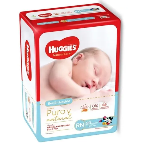 Pañales Huggies Natural Care sin género RN en pack de 20 x 20 unidades